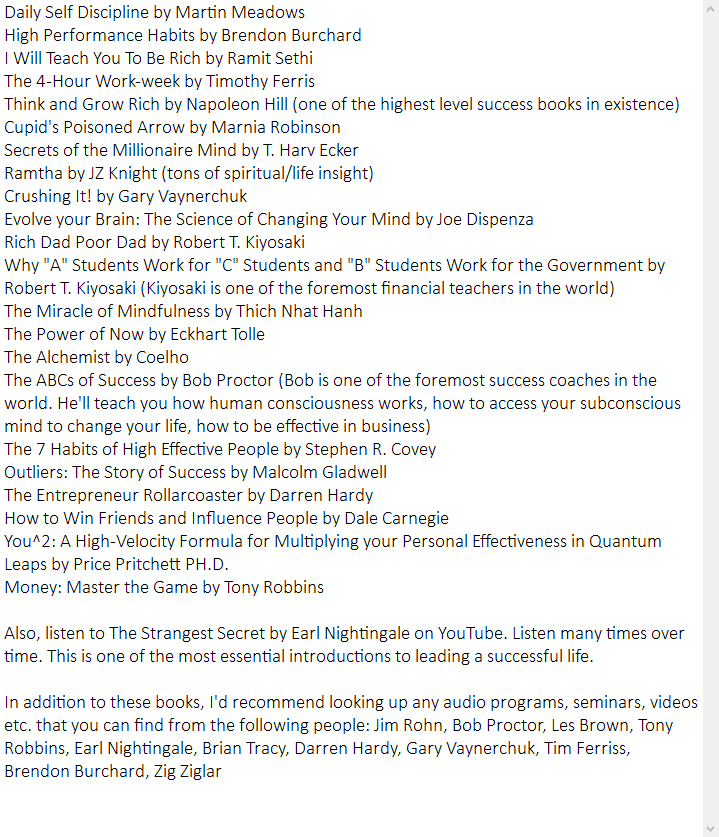 SaphiroTV's tweet photo. Earlier I composed a list of the best materials I've used to educate myself over the past 7 years. Figured I'd post it here for anyone who might be interested in learning some new things that'll help you live your best life. Unusual content for RS Twitter but had to share! https://t.co/PB483NpIq3