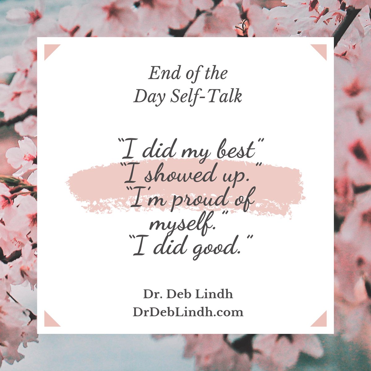 DebraLindh's tweet photo. What does your end of the day self-talk look like? Self-talk #affirmations just aren’t for the morning. What we say to ourselves at night is hair as important to help ourself rest. #ptsd #mentalhealth #mindser #selfcare #ptsdichat https://t.co/hycv8zCj2t