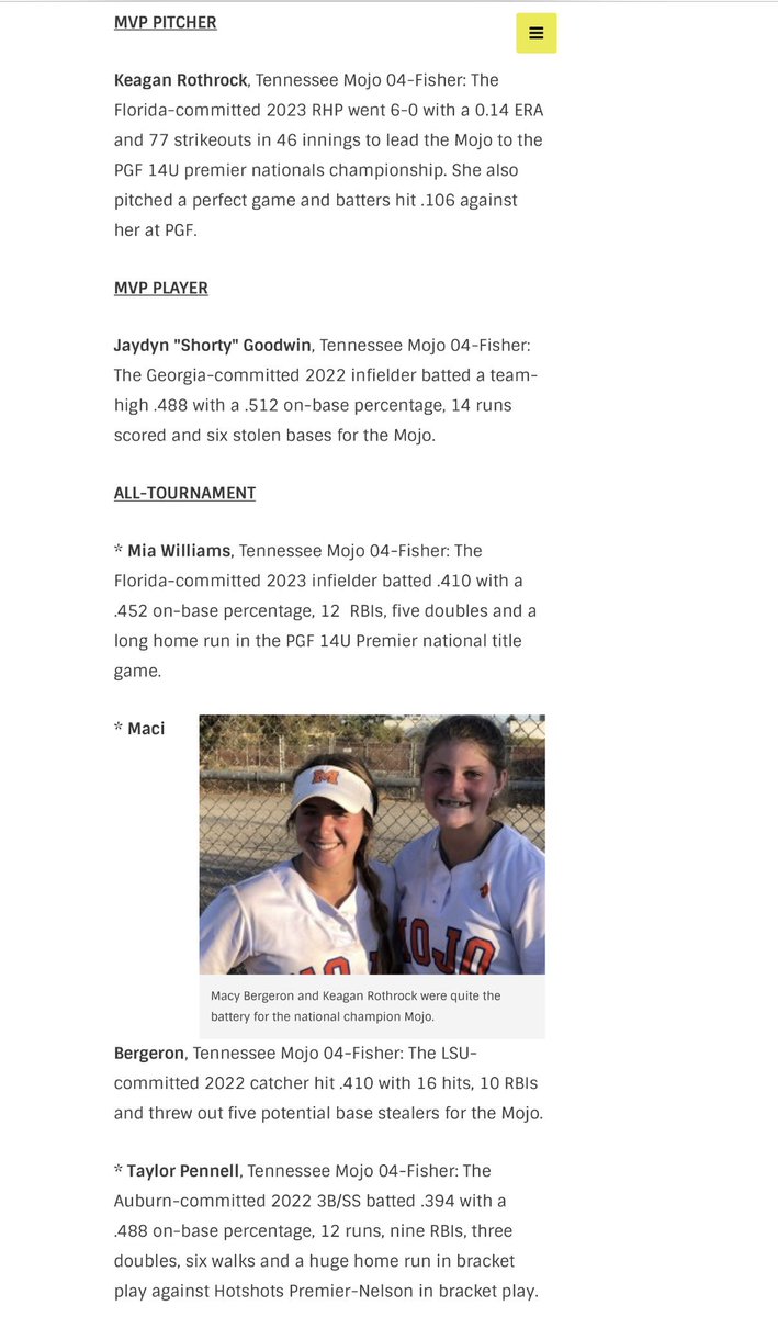FISHERFASTPITCH's tweet photo. Congrats to 2022, @LSUsoftball commit, Maci Bergeron on being chosen 4 the @PGFnetwork 14u “Prem.” Nat’l Champ. All Tourn. Team. Huge week, at Catcher & @ the plate, including the go ahead #RBI hit, n the finals! Proud of u kid!
#MB16 #MojoFisher
@BethTorina @LLefty18 @HWDobson https://t.co/3m2qF9uhoV