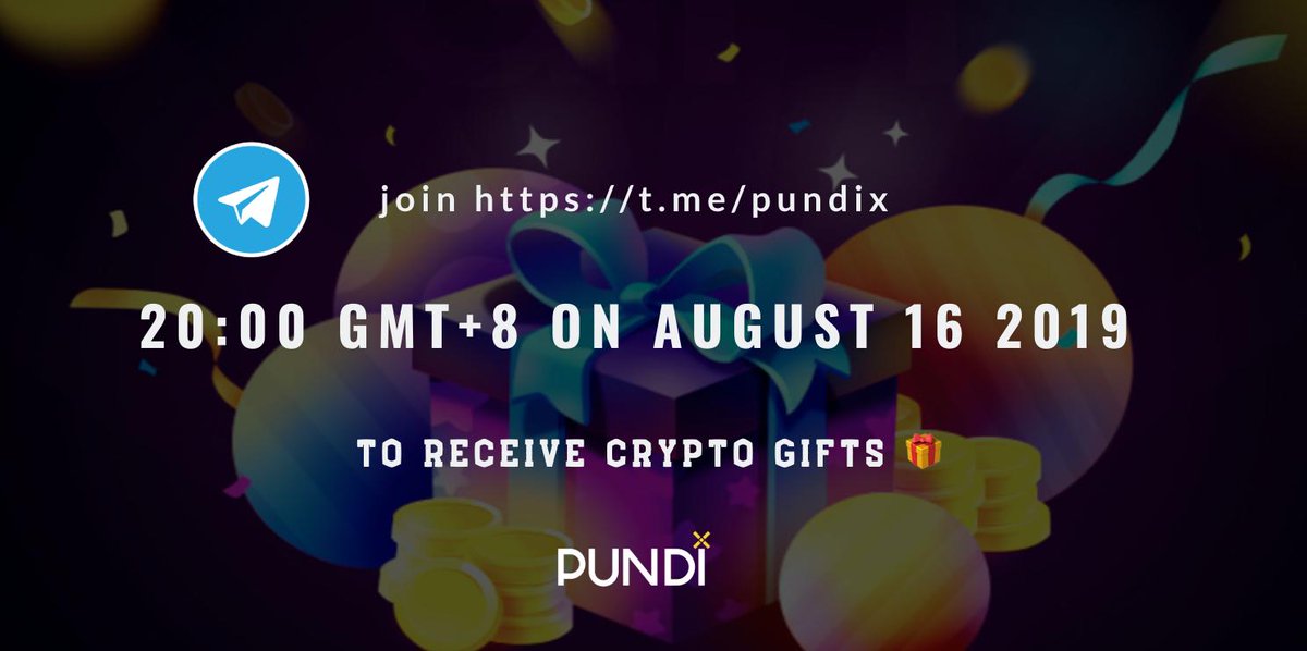 Happy Friday! #CryptoGift drop event will be held at 20:00 GMT+8 on August 16, 2019 in t.me/pundix. To spread the news, we've also prepared additional crypto gifts up to 500K #NPXS in total. Follow <a href="/zibin/">Zac's old account.</a> and retweet this tweet, 10 lucky winners will be picked🥳