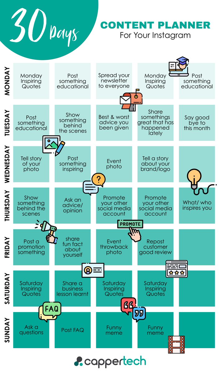 CapperTech's tweet image. 30 Days Content Ideas For Your Instagram Or Other Social Media Platform 😁

💖Request a Free Demo: cappertech.com 
#tipstersoftware #bettingtipsmarketplace #whitelabeltipping #cappertech #instagrammarketing