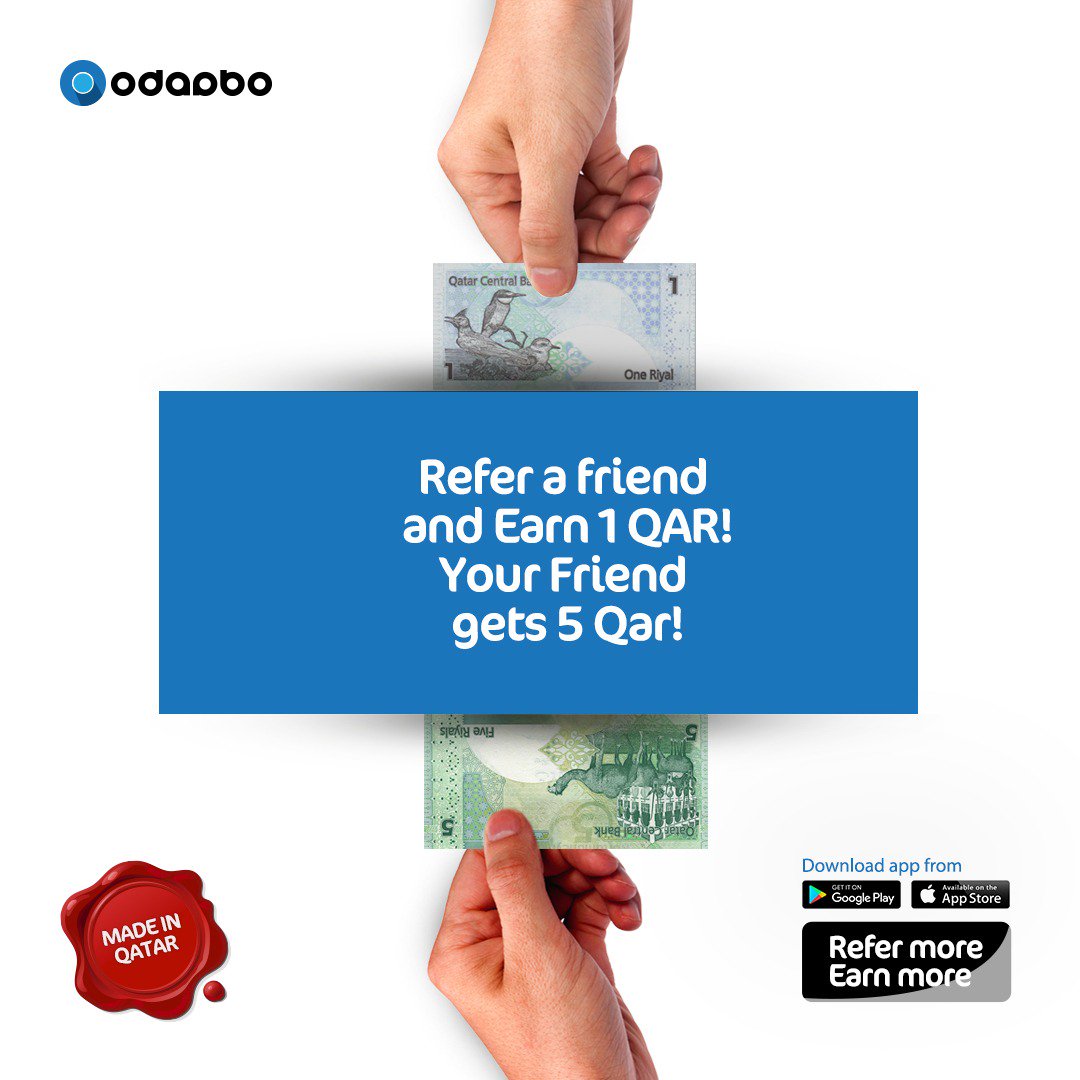 odaabocabs's tweet photo. Refer a friend and Earn 1 QAR!
Your Friend gets 5 Qar!
More You share, More You Earn!

أشر لصديقك و احصل على ١ ر.ق!
صديقك يحصل على ٥ ر.ق!
شارك أكثر تربح أكثر

Download Your App now!

#Odaabo #doha #qatar https://t.co/9tlHbOwv9R