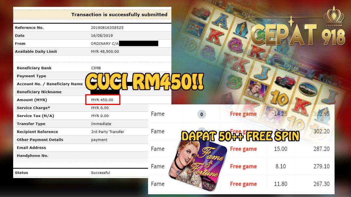 cepat918's tweet photo. #Tahniah Bossku!!
#918Kiss #FameAndFortune
#CASHOUT #Rm450
#SlotGame
💁Wechat : cepatcuci
💁Telegram : https://t.co/gyNnOkGEDq
💁Website : https://t.co/jSiEB3cgSz
#918KISS #ROLLEX #NEWTOWN #GW99 #SUNCITY #LPE88 #JOKER #3WIN8 #MEGA888 https://t.co/1ZlY780zK7
