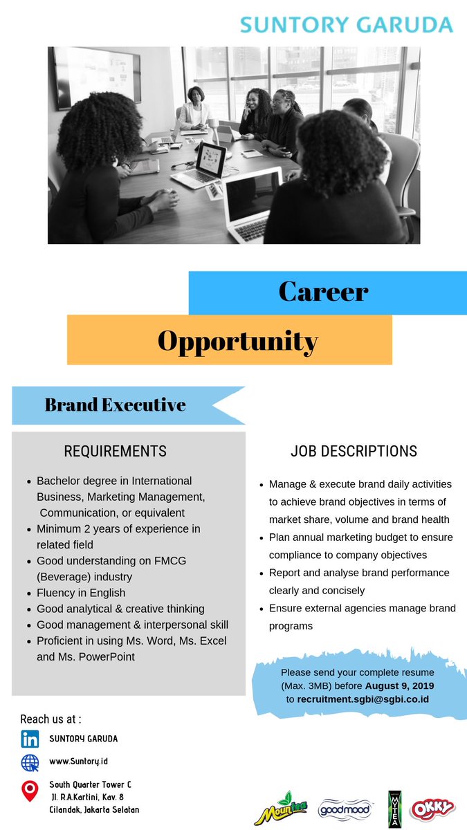 CDCUIcareer's tweet photo. #INFOLOWONGAN
Info lowongan : Suntory Garuda
Bidang Usaha : Food & Beverage
Info lebih lanjut silahkan kunjungi link berikut ini : https://t.co/0vfiYue9dl
#infolowongan #career #job #cdcui https://t.co/h0yEhelBUZ