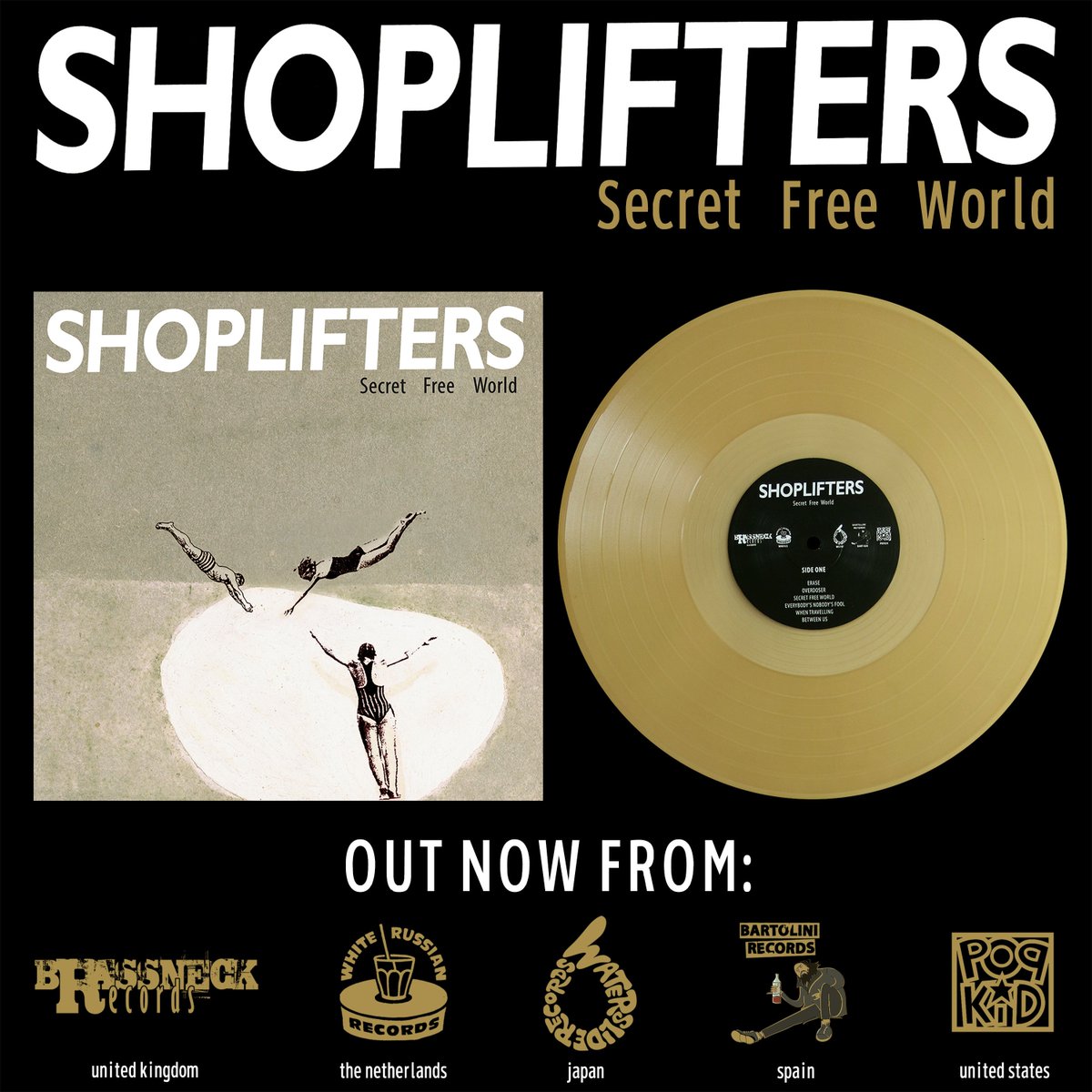 The new album from <a href="/Shopliftersi/">Shoplifters</a> is out today. 'Secret Free World' can be streamed/downloaded here: brassneckrecords.bandcamp.com/album/secret-f… and you can get the vinyl here: brassneckrecords.bigcartel.com/product/shopli… (or from Bartolini Recs [Spain], PopKid [US], Waterslide [Japan] &amp; White Russian [Netherlands]