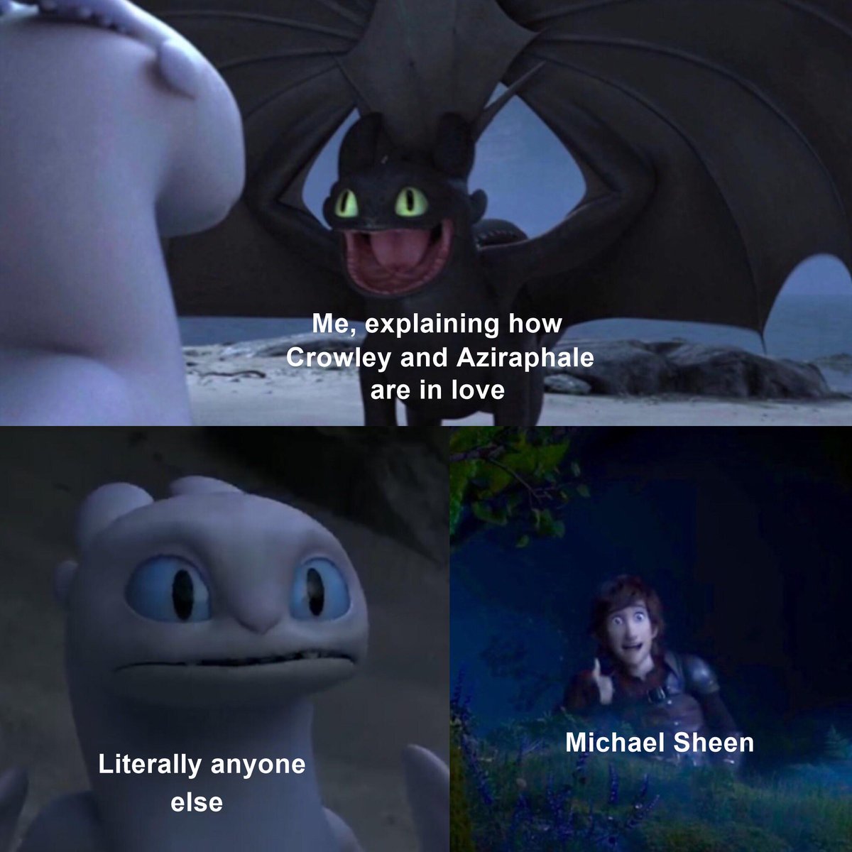 FlameExpression's tweet photo. So I made a thing 😇🥂👿
@michaelsheen I'm doing God's work here.
#GoodOmens #ineffablehusbands #goodomensmeme
#toothlessmeme #httydmeme #otp #crowley #aziraphale #help #michaelsheen #crowleyxaziraphale #shipping https://t.co/csQ8xe3Ywm