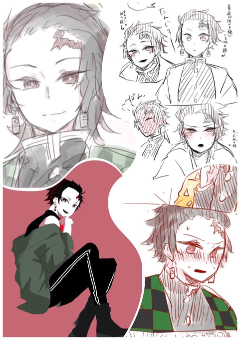 ゾンビ化したﾎbit族柚子萄さんがTwitterに投稿した竈門炭治郎(鬼滅の刃)のイラスト。