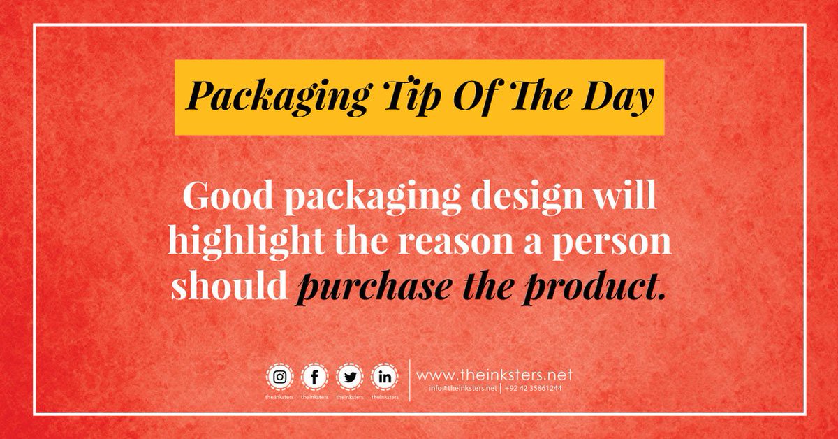 theinksters's tweet photo. Know what it takes for the customers to buy your product? A good packaging design, which The Inksters is adept at!
Stay tuned and keep visiting us at: https://t.co/gSkUDLEoyg
#PackagingTip #Marketing #StrategicMarketingPartner #TheInksters #DigitalStrategy #SocialMedia https://t.co/CWSaV7Bewm