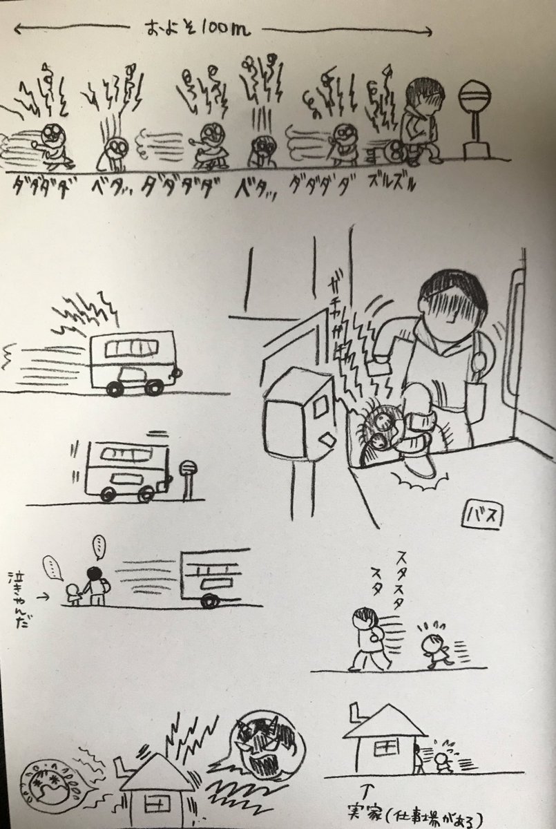 こうなるとほんとに手がつけられないのです。(これ見てこの状態でバスに乗るなと怒る人いるかもな…)てんまると家族絵日記5参照。 