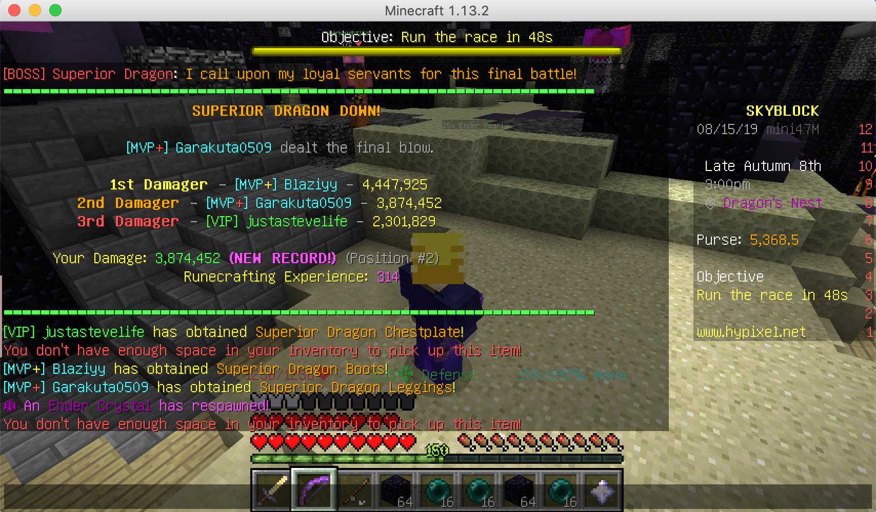 がらくた Superior Leggingsゲット あとはチェストプレートとブーツだけ Minecraft Hypixelskyblock T Co Rnsxvfhogn Twitter