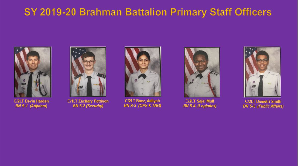okeeArmyJROTC's tweet photo. We are happy to announce our SY2019-20 Primary Staff Officers. Please join me in congratulating them and wishing them much success. #gobrahmans https://t.co/TaJRciljz5