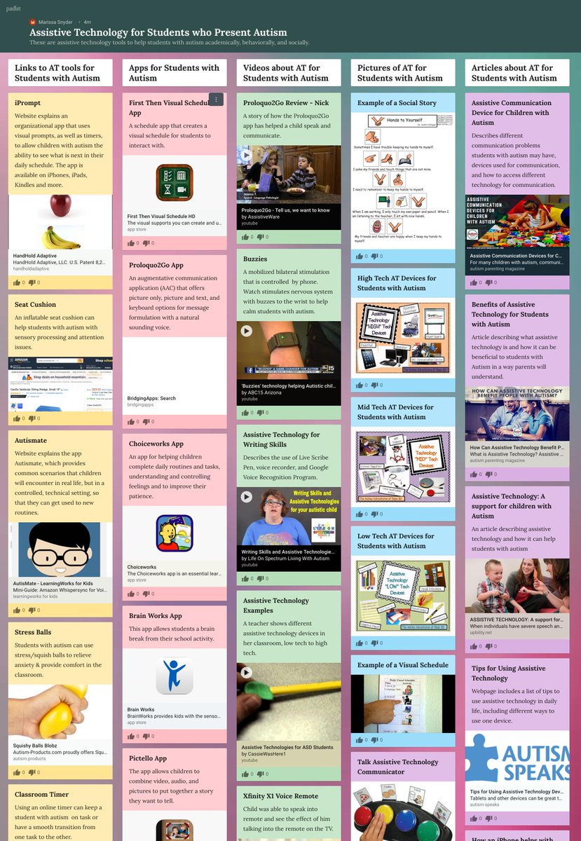 I spent the second part of my summer taking a class on Assistive Technology! Check out one of my projects looking at Assistive Technology for Students with Autism:
padlet.com/mlsnyder/vkvea…