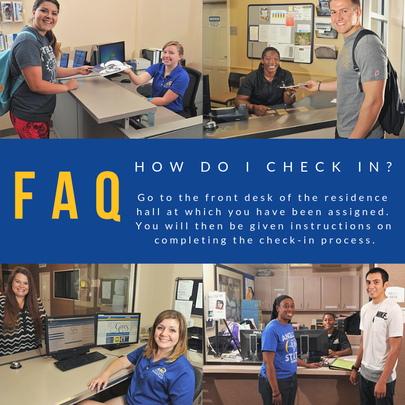 AngeloHousing's tweet photo. #FAQFriday How do I check in? Go to the front desk of the residence hall at which you have been assigned. You will then be given instructions on completing the check-in process. Go here for more info--> https://t.co/CaDhoyf0F2
#AngeloState #FallCheckIn #HomeAwayFromHome https://t.co/7LdcmwTYbF