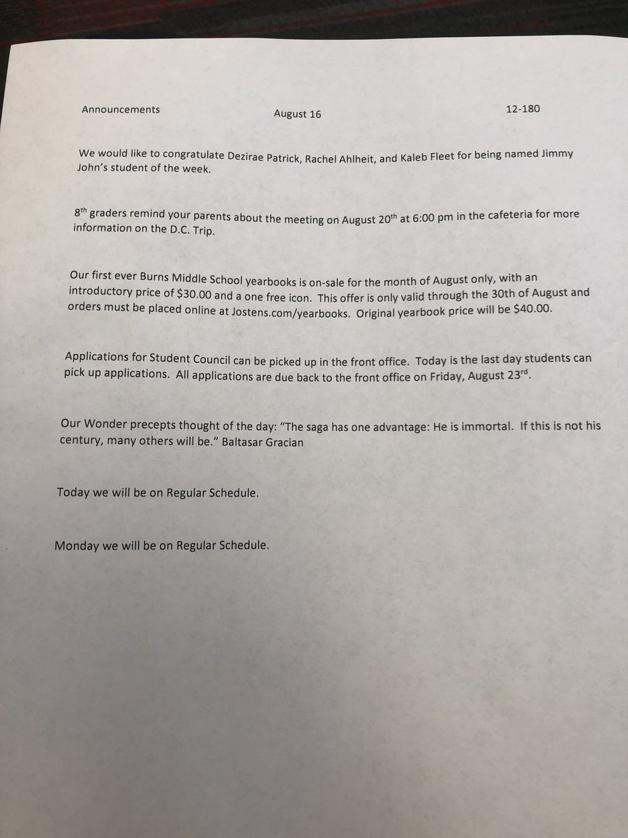 Day 12/180 if today is not your day, there will be plenty of other days that will be. <a href="/BurnsMiddleScho/">Burns Middle School</a> <a href="/rfaulkner9/">Robbie Faulkner</a>