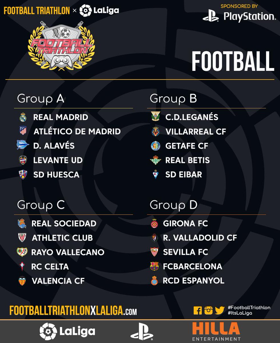 FootballTWC's tweet photo. Tässä kaikkien kolmen Football Triathlon x LaLiga -turnauksen lajin alkulohkot, olkaa hyvät!⚽️Here is the group stage draw for all three sections of the Football Triathlon x LaLiga tournament! #FOOTBALLTRIATHLON #ItsLaLiga #PlayStationSuomi #football #tablefootball #FIFA19 https://t.co/0iT3a9oj8v