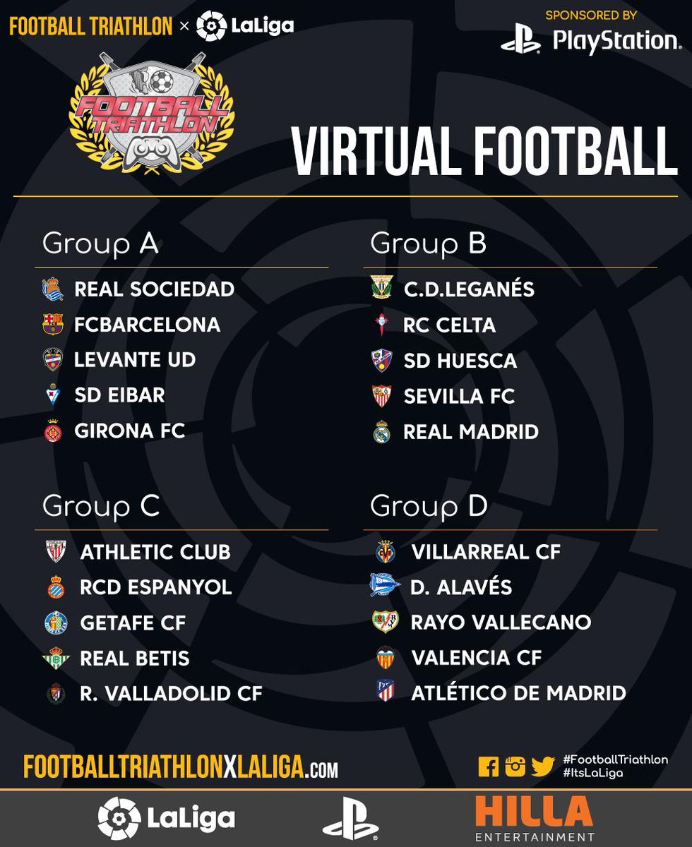 FootballTWC's tweet photo. Tässä kaikkien kolmen Football Triathlon x LaLiga -turnauksen lajin alkulohkot, olkaa hyvät!⚽️Here is the group stage draw for all three sections of the Football Triathlon x LaLiga tournament! #FOOTBALLTRIATHLON #ItsLaLiga #PlayStationSuomi #football #tablefootball #FIFA19 https://t.co/0iT3a9oj8v