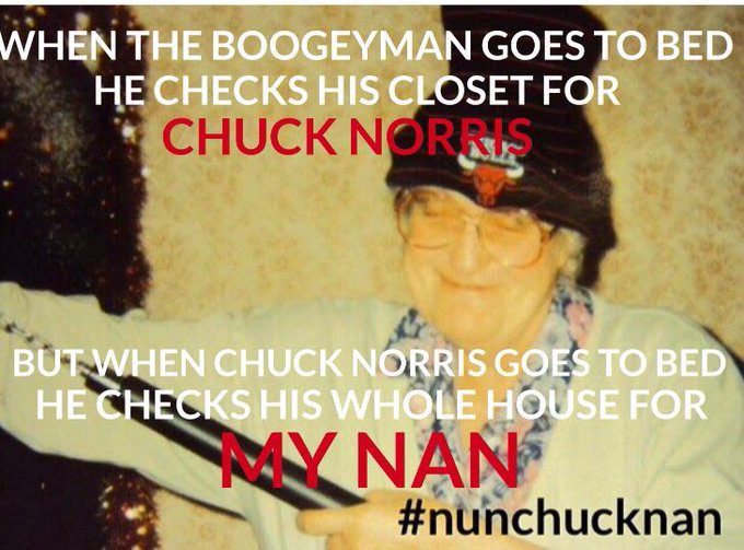 FlopmodeComedy's tweet photo. My #nan, #thegreatest, #thelegend, the #meme the #nunchucknan #memes #funny #Grandma @meme @chucknorris @flopmodecomedy https://t.co/C5H4bcSdeL