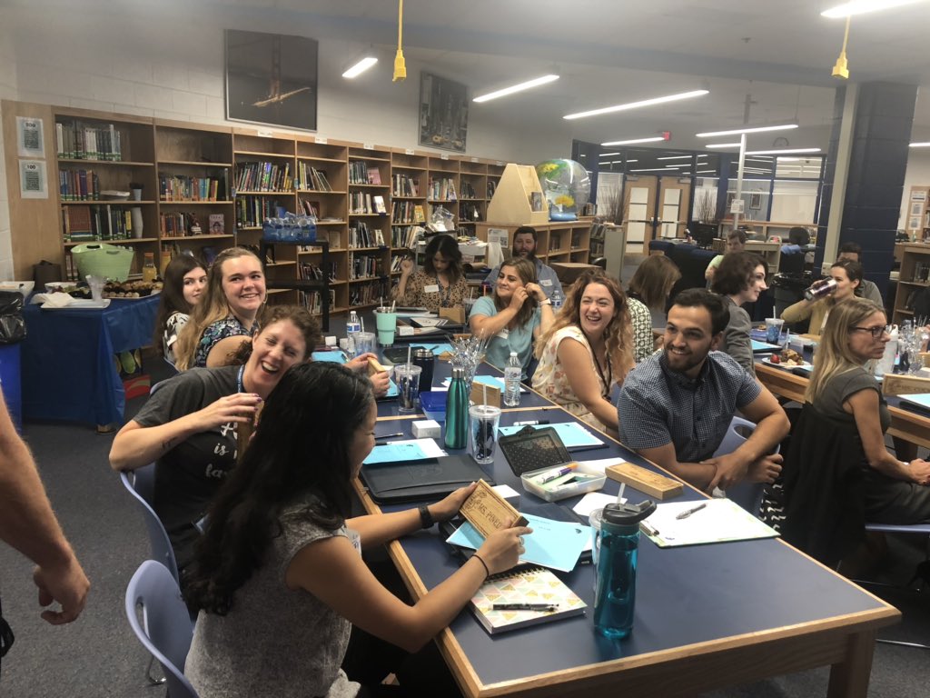 SaundersPWCS's tweet photo. Our new teachers are getting to know each other and the school this morning! They are so excited to get to know more Spartans in just a few days! @PWCSMentoring #pwcsmentors  
#pwcsconnect 
#mentoringmatters 
#firstyearsuccess https://t.co/ehUZRQKL5X