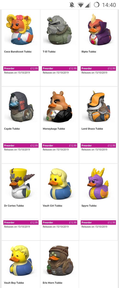 GAMEKilmarnock's tweet photo. What’s better than awesome rubber duckies... Rubber duckies that #cosplay that’s what!

We are now taking #PreOrders on these collectible #TubbzRubberDucks.

From #borderlands to #destiny, #crash to #spyro - we’ve got loads available to #PreOrder in store now

£2 deposit required https://t.co/jHmmMICQam