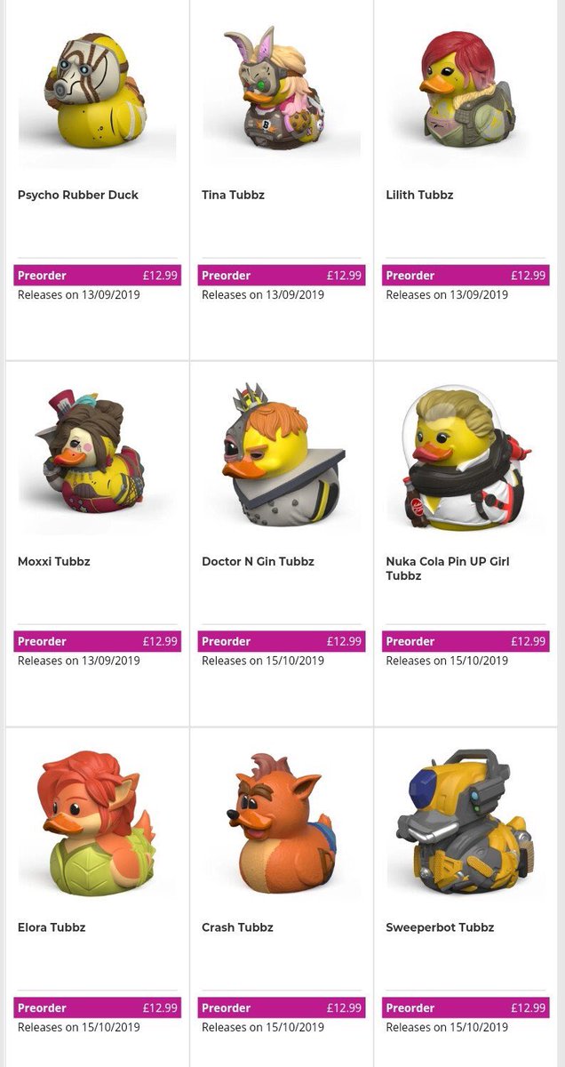GAMEKilmarnock's tweet photo. What’s better than awesome rubber duckies... Rubber duckies that #cosplay that’s what!

We are now taking #PreOrders on these collectible #TubbzRubberDucks.

From #borderlands to #destiny, #crash to #spyro - we’ve got loads available to #PreOrder in store now

£2 deposit required https://t.co/jHmmMICQam