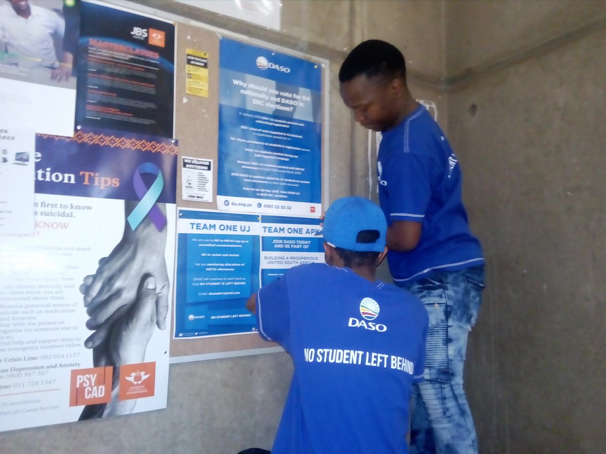 We are visible at UJ &amp; spreading our message to Students. We encourage all UJ Political Science Students (No final year students) or any other related qualification/s to apply to be part of our 2019 SRC candidates. Apply at dasoapk@gmail.com