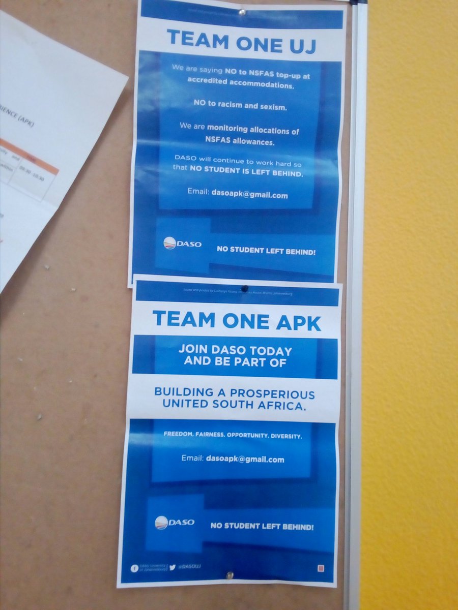 DASOUJ's tweet photo. We are visible at UJ &amp; spreading our message to Students. We encourage all UJ Political Science Students (No final year students) or any other related qualification/s to apply to be part of our 2019 SRC candidates. Apply at dasoapk@gmail.com https://t.co/mkH7gN3Ozw