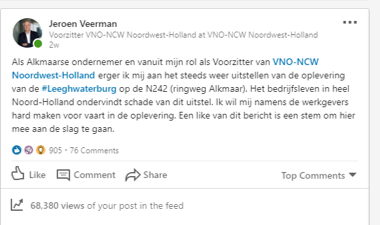 Ook ergernis over de #Leeghwaterbrug. Lees hier mijn posts op Linkedin en zie hoe bijna 1000 contacten het eens zijn om dit aan te pakken namens <a href="/VNONCW/">VNO-NCW</a> Noordwest-Holland. Lees hier het vervolg (linkedin.com/posts/jeroenve…)