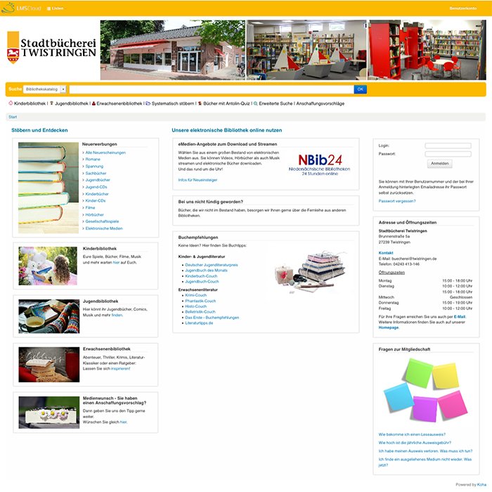 Onleihe's tweet photo. Große Entlastung durch Umstieg auf Bibliothekssystem #Koha: Stadtbücherei Twistringen in Niedersachsen wechselt zu der Open-Source-Anwendung und dem Hosting-Service von #LMSCloud. Hier geht's zum neuen OPAC: https://t.co/98BzKPOjEC
#Bibliothekssoftware #Bibliothek #OPAC https://t.co/o7vZbzfEWL