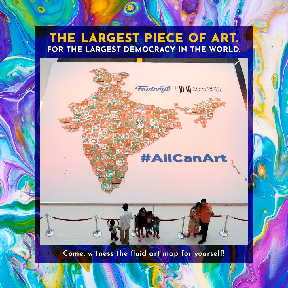 We thought of putting the Indian map into the Limca Book Of Records! The largest map using only fluid art (In association with <a href="/Fevicryl1/">Fevicryl</a>) is up at #SGCMall for the last day! Come witness it for yourself! 

#ArtInstallation #India #Map #MapOfIndia #LimcaBookOfRecords