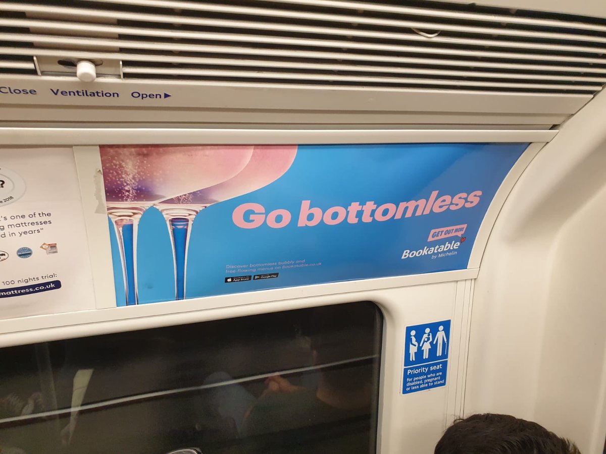 CateWake's tweet photo. @Bookatable ❌🍑 Bottomless is alive and well in London! #Adspotting #BookatableExperiences https://t.co/JtSmacwxXI