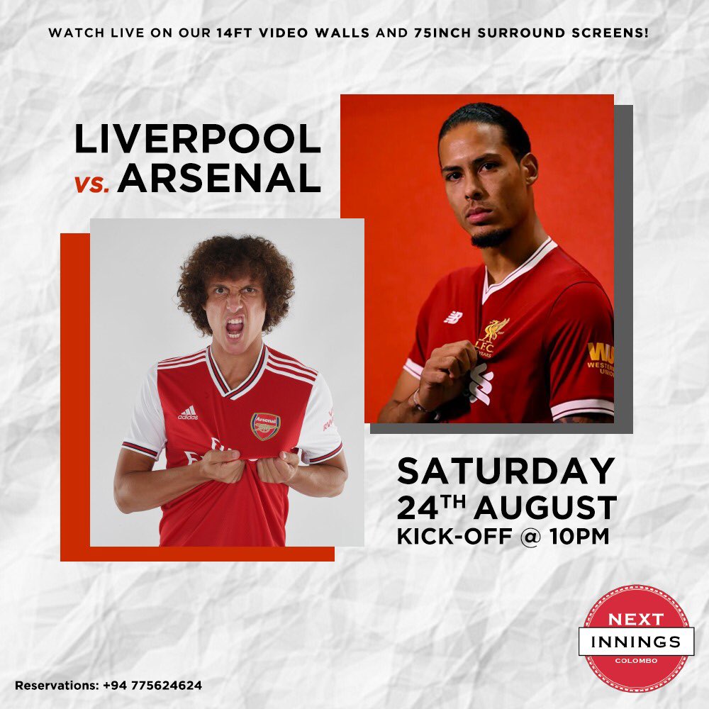 nextinnings's tweet photo. Catch the action live as The Reds take on The Gunners live on our 14ft video walls and 75inch surround screens!
Inbox us for reservations.
#NextInnings #OldDutchHospital #Colombo #SriLanka #Sports #SportsLounge #Liverpool #Arsenal #PremiereLeague #EPL https://t.co/5m8EVTd0xk