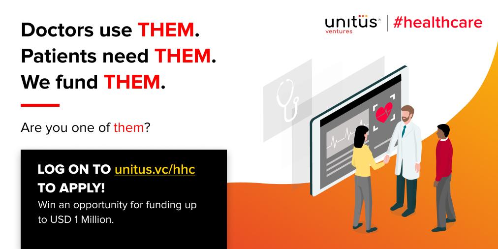 This is the Unitus #Healthcare month, we’re looking for startups disrupting the healthcare space! Apply Now and stand a chance to pitch for up to USD $1Million unitus.vc/hhc