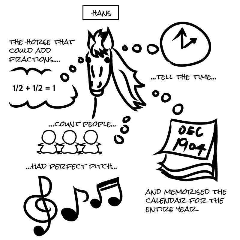 qsciencehistory's tweet photo. Clever Hans, the horse that could read, count and and tell time. Oskar Pfungst was assigned to determine if Clever Hans was truly intelligent. Check out the 4th comic here: https://t.co/L1HwkcpSzB https://t.co/uGk7ZNNfC0