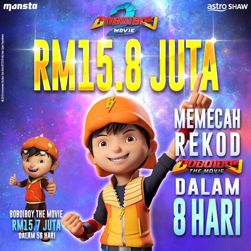 BoBoiBoy's tweet photo. #BoBoiBoyMovie2 - RM15.8 JUTA, 8 HARI‼ Pecah rekod kutipan filem pertama BoBoiBoy The Movie (2016). TERIMA KASIH semua!😆👍

#BBBM2 RM15.8 MIL, 8 DAYS! Breaking previous record held by the 1st movie #BoBoiBoy The Movie (2016). A million thanks!
 
FB post: https://t.co/tgVXazfpfd https://t.co/4ePBslERT3