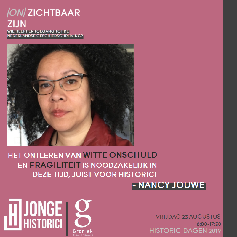 JongeHistorici's tweet photo. .@NancyJouwe spreekt tijdens '(On)zichtbaar zijn' over haar positionering als vrouw van kleur die publiekelijk met geschiedenis bezig is. En hoe dit dynamieken meebrengt rondom #witteonschuld.
@Groniek #HD2019 #inclusievegeschiedenis #uitsluiting #postkolonialegeschiedenis https://t.co/wZCRMFvU0W