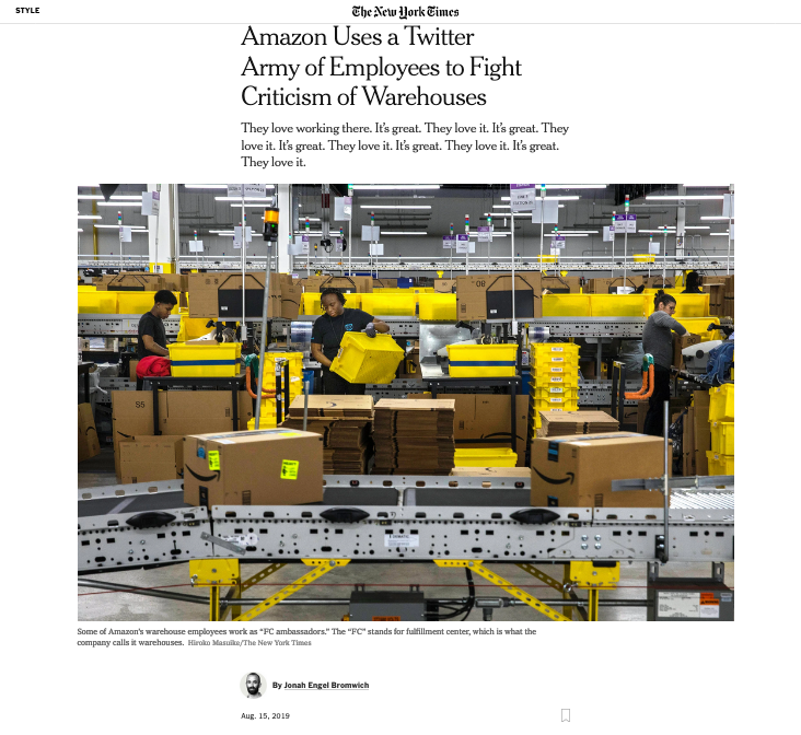 AntonioCasilli's tweet photo. Like every August, that #AmazonFCAmbassador story resurfaces to the ever-renewed general surprise. Yes, Amazon is the worst, and its "ambassadors" are a glimpse into a system that shapes worker subjectivities via a disturbing mix of alienation and corporate propaganda. https://t.co/PY32hbm0mW