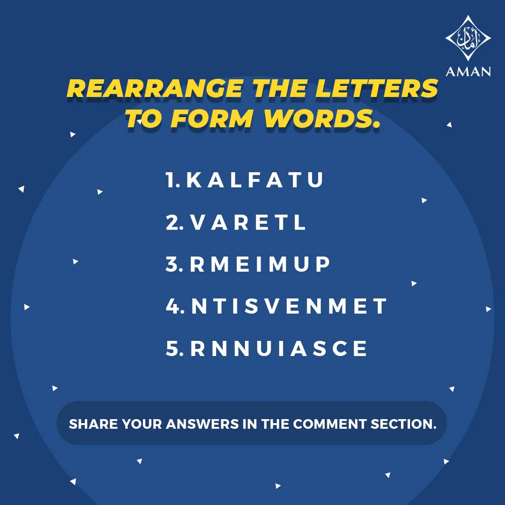 AmanInsurance's tweet photo. #Hint - These are our favorite terms. Let’s see how many of you can arrange all of these correctly?
#AmanInsurance #IslamicInsurance #mydubai #Abudhabi #dubai #emirates #uae #islamic_insurance #Puzzle #education #fun #wordgames https://t.co/CyzAz6QoeJ