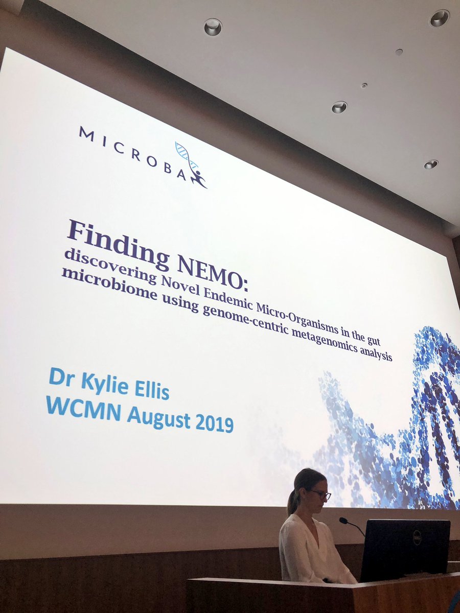 iamstaceyhong's tweet photo. Dr Kylie Ellis from @MicrobaOfficial takes the stage on using #metagenomics for gut #microbiome analyses. You can buy a kit, collect your 💩 and get it analyses with Microba 🦠🧫 @WCmicrobiome #GlobalMicrobiome https://t.co/P72VXDXKbe