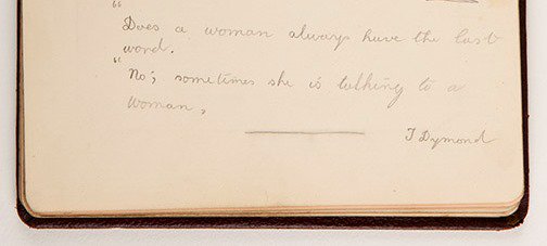 WW1_Diary's tweet photo. This joke was written by &amp; signed by J. Dymond on a page from an autograph book containing signatures of soldiers who were patients at Heath Hall #Wakefield at the end of WWI The book belonged to Marion Walker, a nurse from #Ossett
#WW1Humour
#NationalTellAJokeDay @WFMuseums https://t.co/fAq4wS53uW