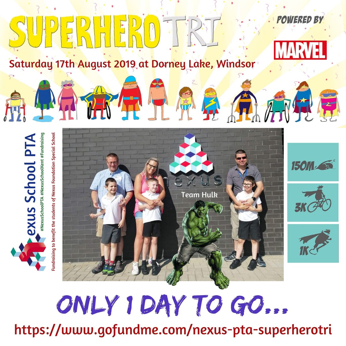 PtaNexus's tweet photo. Only 1 day to go until #NexusSchoolPTA take part in the #SuperheroTri at Dorney Lake in Windsor, #raisingfunds for the benefit of the students of #NexusSchoolKent #senschool in #tonbridge.

The link to our GoFundMe page is: https://t.co/jgkXlZG1ol https://t.co/5BOm4nsLtN