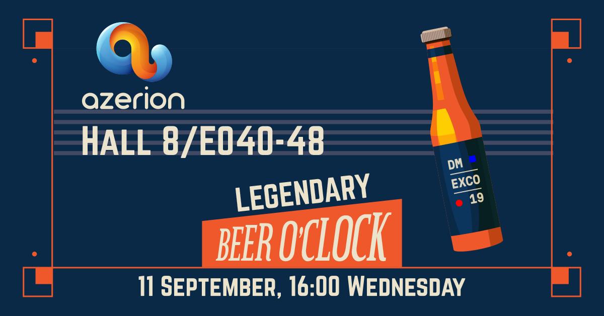 WeAreAzerion's tweet photo. Azerion is keeping up @ImproveDigital’s Legendary Beer O’Clock 🍻 tradition at #DMEXCO19! Don’t forget to join us for a refreshing drink &amp; a chat next month! 👉 https://t.co/MPgdX40hPR https://t.co/r8sw7T11v8
