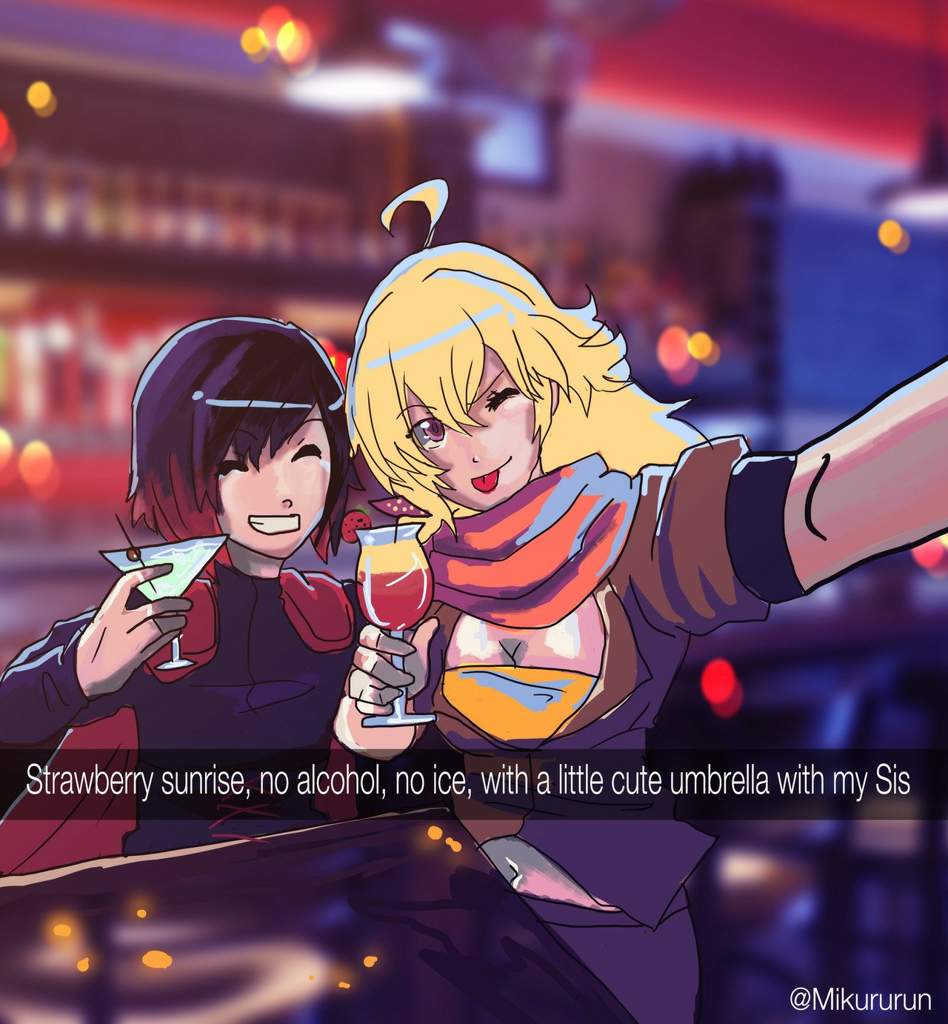 "Sister bonding time. Yes I took Ruby to Juniors club. Best club ever even though I do sometimes cause trouble but I can't help it." Yang post a picture of her and Ruby