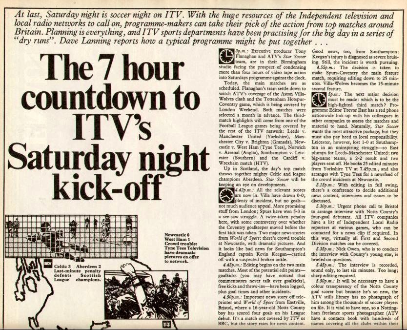 gtdenton's tweet photo. In 1980/81 Saturday night #footballcoverage belonged to #ITV with @BBCMOTD shifting to Sunday afternoons. In TVTimes #otd 1980, the season's opening day, 'Dave Lanning reports how a typical (ITV) programme might be put together...' (Images via @woodg31) https://t.co/V6XDoV4aKs