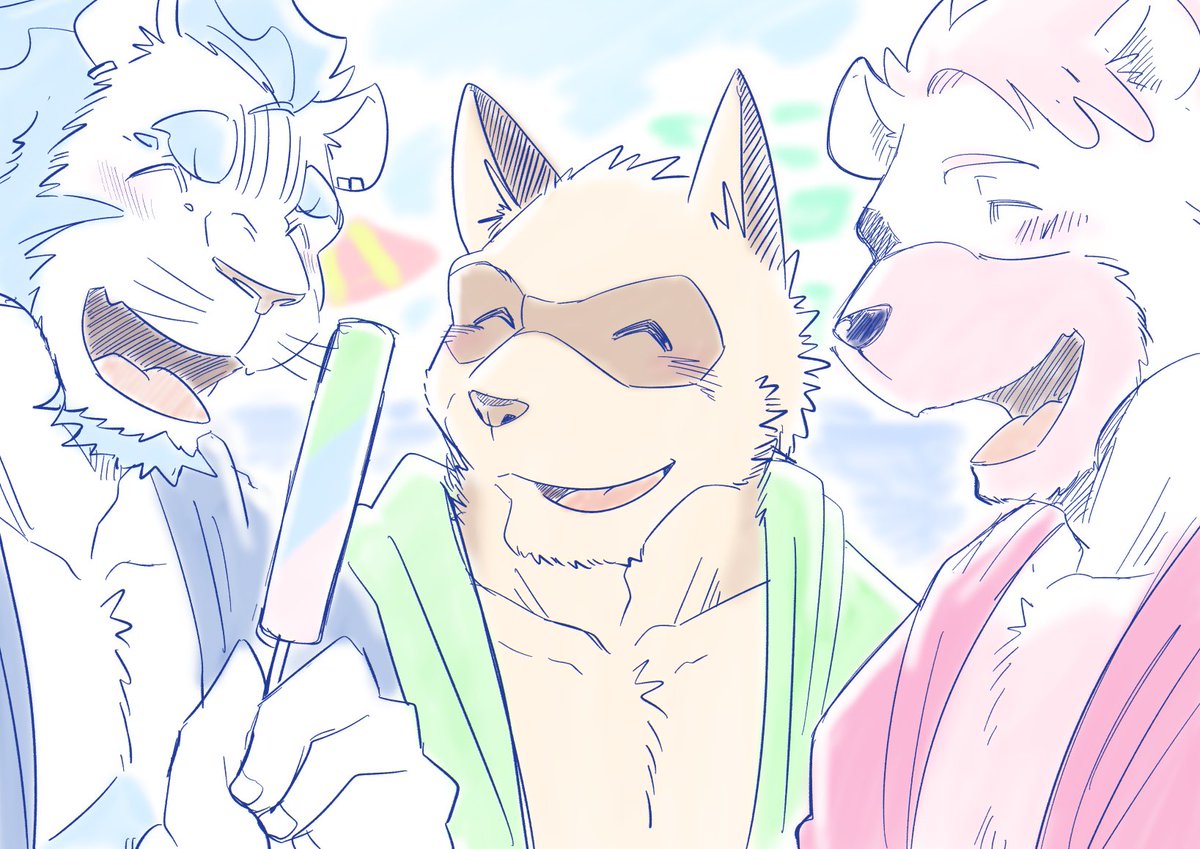 Zero_S_Star44's tweet photo. めちゃめちゃ珍しく、3人のオフが一緒になった日があって！
写真撮ってもろたよ！🌤🦁🦝🐻🍦
ずっといまが続けば良いのにな。

#Project_Furststars #けもの道44_交流 #けもの道44_クジラの尻尾 https://t.co/xlf1E3PWWB