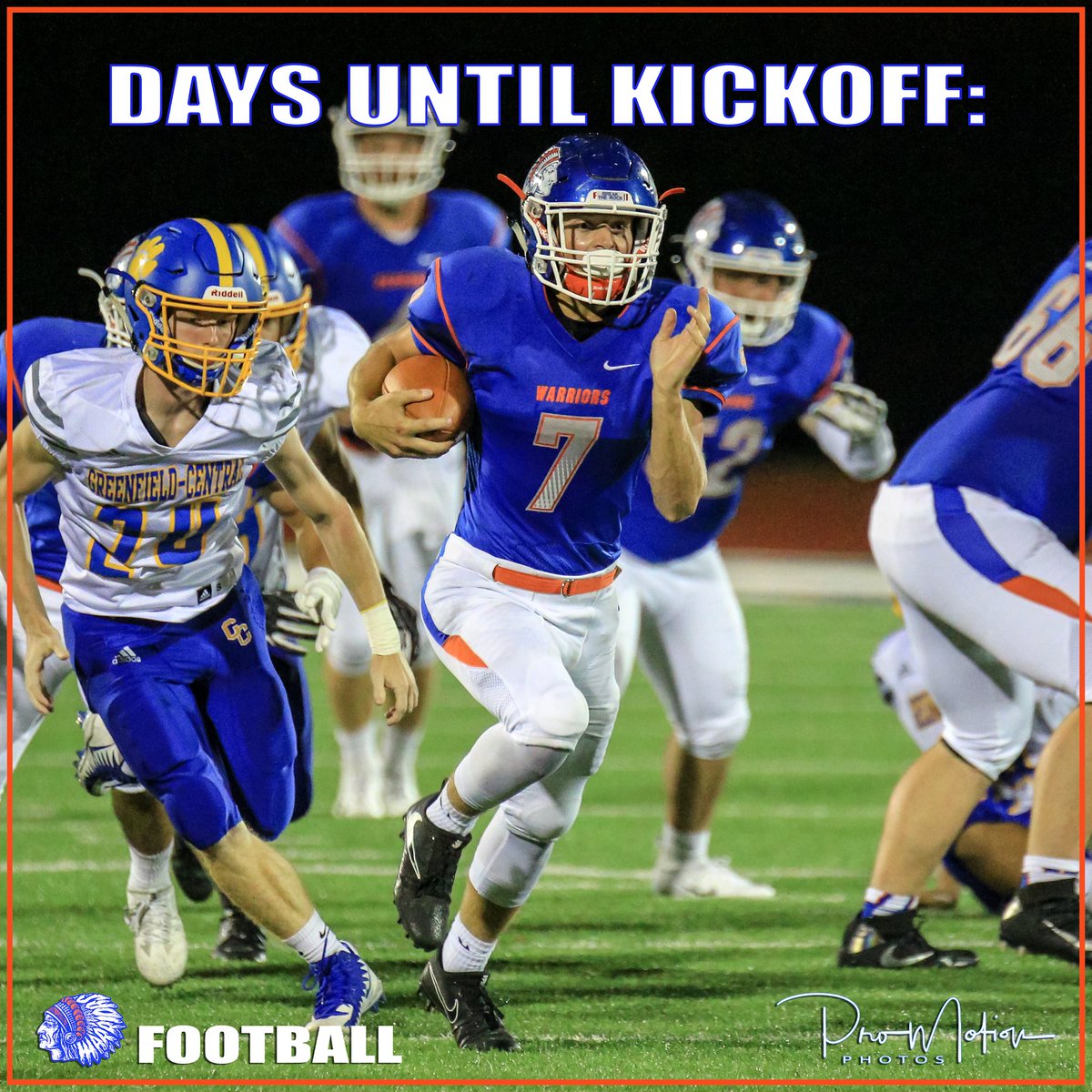 WWarriorFB's tweet photo. Scrimmage tonight v. Jeffersonville: @ Home 7pm start. Purchase your Warriors Tackle Childhood Cancer T-shirt to support a great cause tonight as well. https://t.co/c138XycrV7 #CompetitiveToughnessMindset #breaktherock https://t.co/7VVLdk2x6V