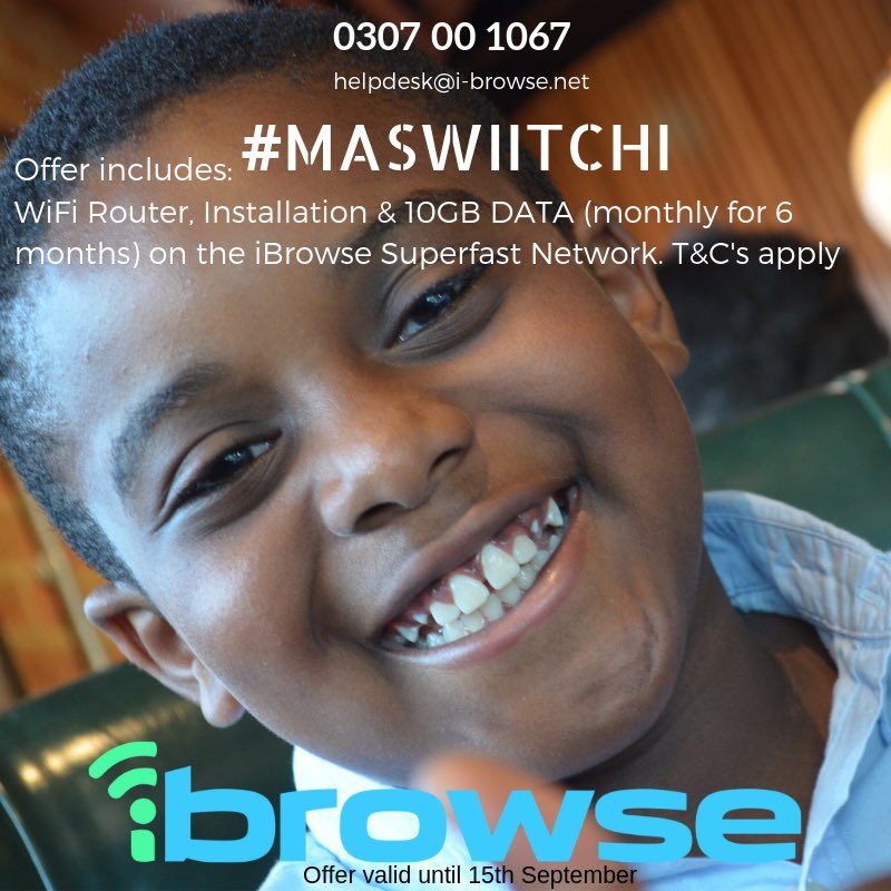 infoSourceGH's tweet image. #Switch to #iBrowseghana and enjoy 10GB free #data for 6 months on our #superfastbroadband in #Ghana .
This service is available in #Accra , #Tema , #Ho , #Takoradi , #Koforidua and #Bolga