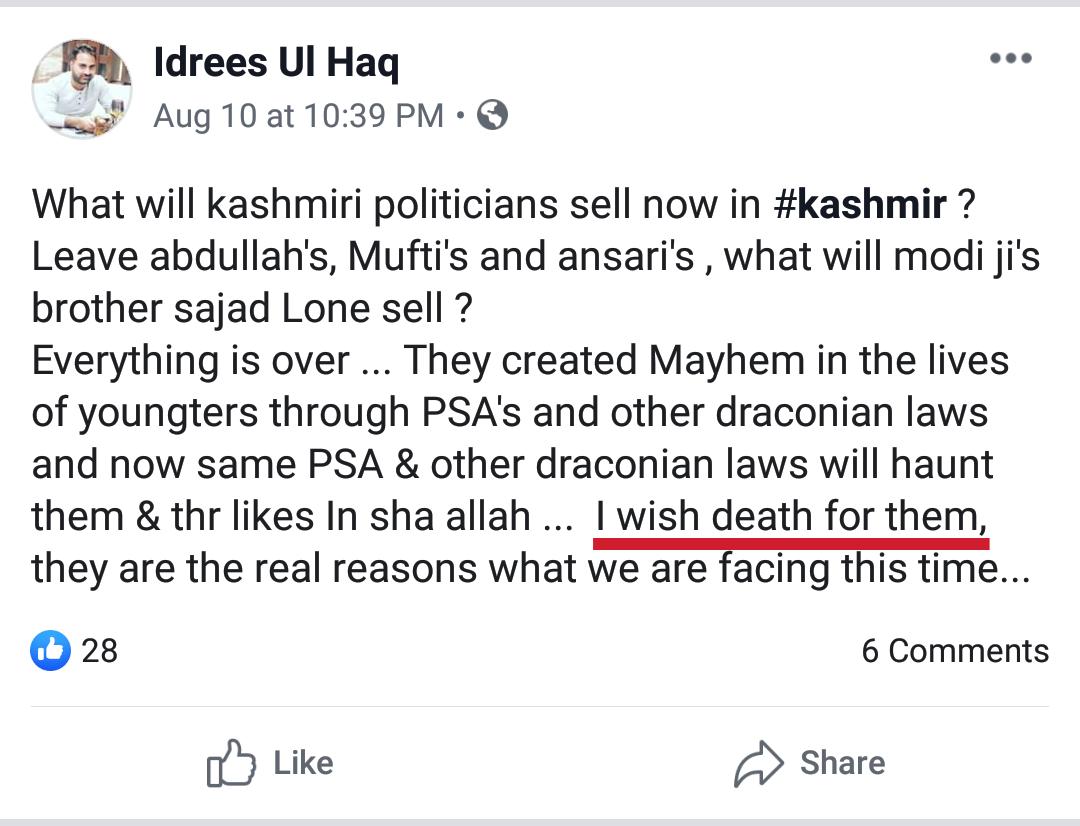 AnkurSingh's tweet photo. @BDUTT Out of the 8 Million Kashmiris, did you deliberately chose to promote Idrees Ul Haq who wants death of Amit Shah and Modi and who had started online campaign of #KashExit demanding separation of Kashmir?
You knew him from long, then why making excuse of 'Coincidence'? https://t.co/InU61s5n5L