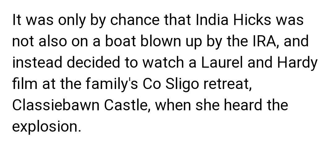 India Hicks, goddaughter of Prince Charles and bridesmaid at Diana's wedding, is the granddaughter of Mountbatten, believed to have visited Kincora with Blunt. She was expelled from Gordonstoun for entertaining boys in her room.  https://amp.belfasttelegraph.co.uk/news/northern-ireland/mountbatten-grandchild-11-given-valium-to-cope-with-trauma-38404550.html  https://www.telegraph.co.uk/women/life/india-hicks-love-family-have-no-ambition-married/amp/