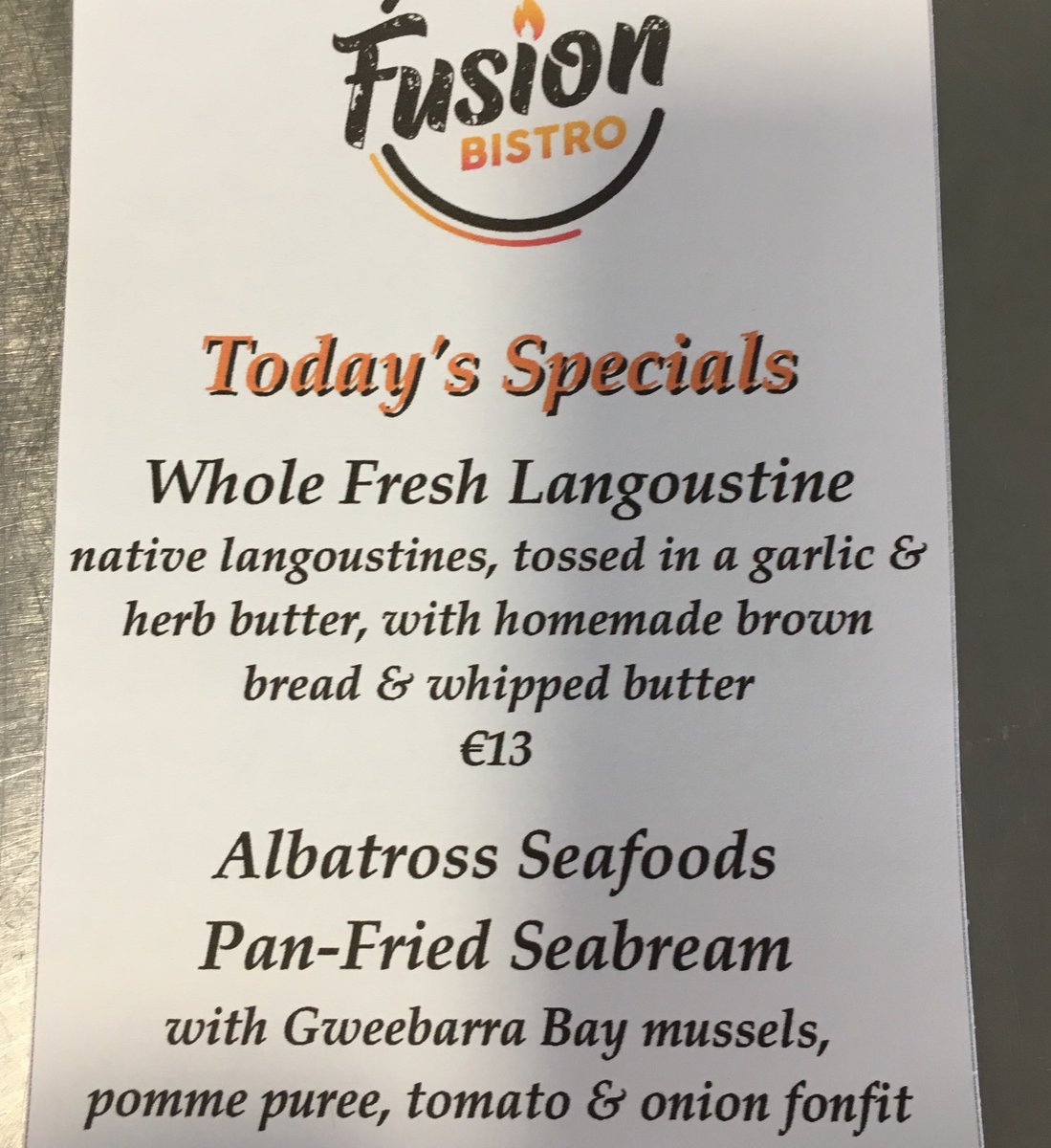 Nice menu on today @fusionbistrokillybegs #keepitlocal #killybegs