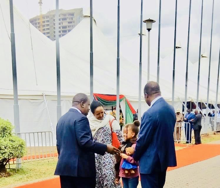 AMB_A_Mohammed's tweet photo. Today with @FredMatiangi and @RaphaelTuju_EGH chatting with Ms Ellyanne Githae on the sidelines of the 3rd National Conference on Curriculum Reforms #CBCConference2019 #Twendekazi https://t.co/OyinPw2ySl